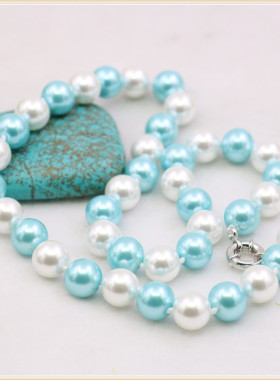 油菜花无珍珠圆珠女白蓝项链项饰