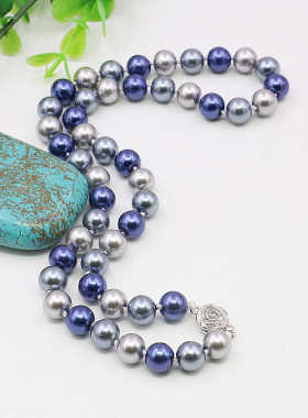 灰黑蓝项链油菜花珍珠彩色圆珠女