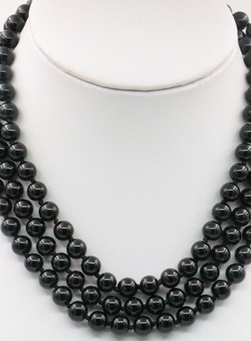 长款玉石玛瑙圆珠女黑色项链天然