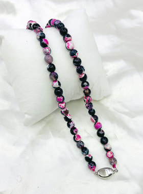 圆切角双色玛瑙项链天然玉石项饰