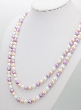 8mm白粉紫圆珠玻璃珍珠项有链 DIY手工串长款项饰毛衣链妈妈礼物