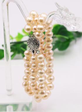 3排手链油菜花珍珠天然近圆女