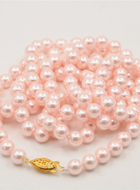 810mm圆珠浅粉色珍珠母贝长项链