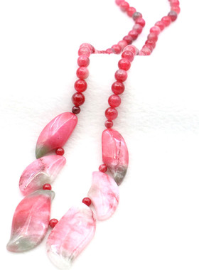 6-14mm圆珠叶子搭珠天然石项链