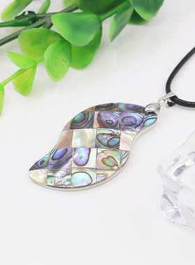 天然项链油菜花贝壳鲍鱼皮绳女