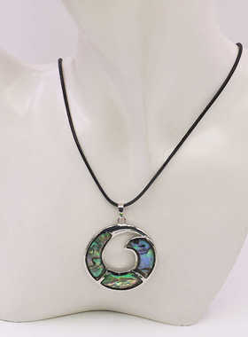 圆环项链油菜花贝壳鲍鱼皮绳女