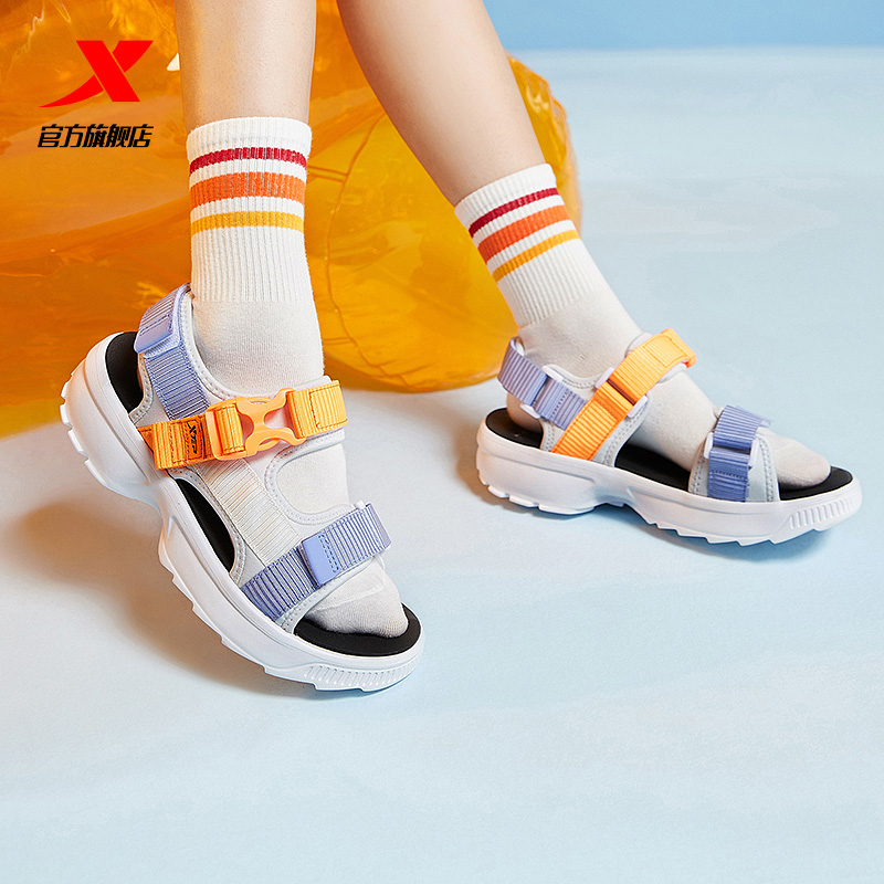 特步服饰旗舰店特步运动凉鞋女秋季新款户外魔术贴沙滩鞋平底休闲凉拖鞋女1