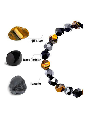 天然地图石手链虎眼切面石手链磁石玛瑙男士虎眼石三色编织手链