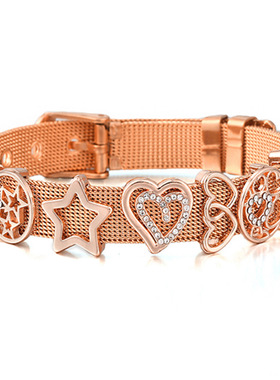 DIY镂空爱心星星手链 春季新款10mm不锈钢手表带式情侣手链