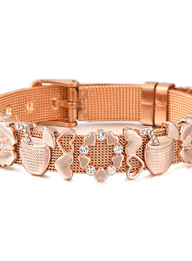 2022春季新款10mm不锈钢手表链式手链 DIY蝴蝶爱心情侣手链