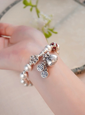 福袋铜钱吊坠圆珠福带财入国风手串串珠diy手链女轻奢高级感手饰