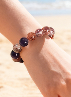 新款天然超七水晶单圈串珠九紫多宝紫水晶手链时尚高级感饰品礼物