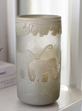 外贸出口Galle葛蕾手工雕刻吉象玻璃艺术花瓶高端装饰品摆件礼品