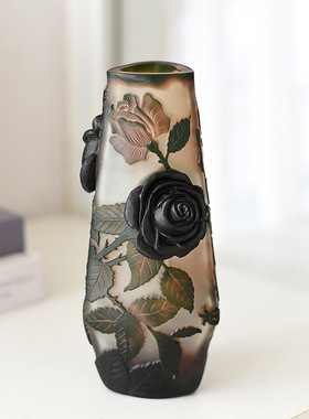 外贸出口Galle立雕葛蕾玻璃艺术琉璃花瓶高级收藏品摆件轻奢礼品