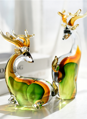 外贸出口彩色琉璃鹿装饰摆件家居轻奢装饰品样板间儿童房24001