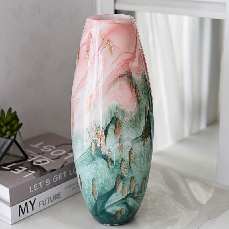 现代轻奢水墨画琉璃花瓶艺术摆件玄关餐桌装饰客厅插花花器样板间,淘宝优惠券,粉丝福利购,淘宝优惠卷