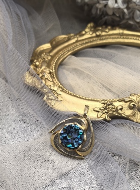 日本海外vintage中古简约款复古金色贝母拼接吊坠项链孤品