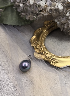 日本海外vintage中古简约超大银灰色仿珍珠吊坠孤品