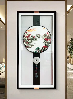 入户玄关装饰画新中式刺绣实物画走廊过道壁画客厅高档