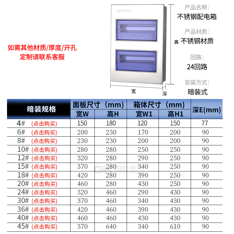 国控不锈钢304家装24回路室内照明配电箱强电空气开关盒PZ30暗装 - 图3