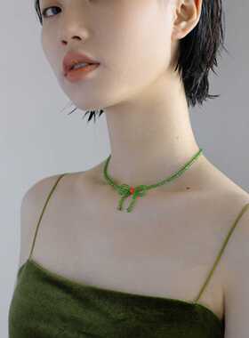 蝴蝶结小清新绿色少女感时尚颈链