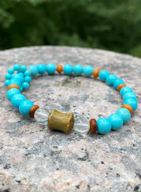 森系天然绿松石手链复古文艺撞色多宝串珠手串玉髓桃木檀木跑环