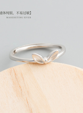 s925兔子耳朵女个性气质学生戒指