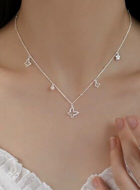 925银蝴蝶项链女小众2026新爆款珍珠颈链高级感锁骨链