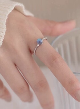 925纯银月光石戒指女简约设计感食指戒子轻奢指环时尚个性冷淡风