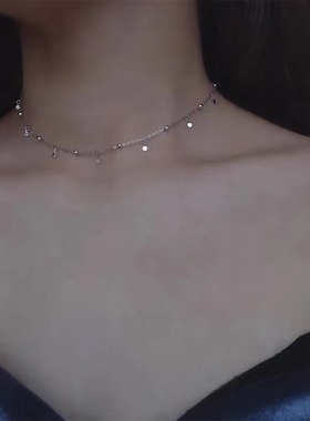 s925纯银流苏颈链小众设计项链女短款锁骨链网红简约学生气质个性
