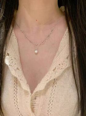 925纯银重工法式蕾丝珍珠项链女轻奢高级感小众颈链配饰锁骨链