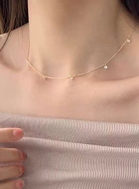 925纯银锆石水滴项链女锁骨链韩ins简约高级设计感小众配饰颈链