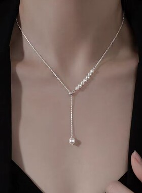 925纯银珍珠贝珠项链女款2025新爆款高级锁骨链小众颈链