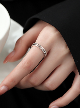 s925纯银双层戒指女2023款素圈食指戒小众高级感轻奢尾戒开口戒