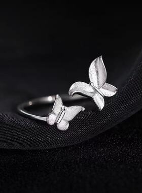 925纯银蝴蝶戒指女气质食指戒小众开口戒轻奢高级感素圈
