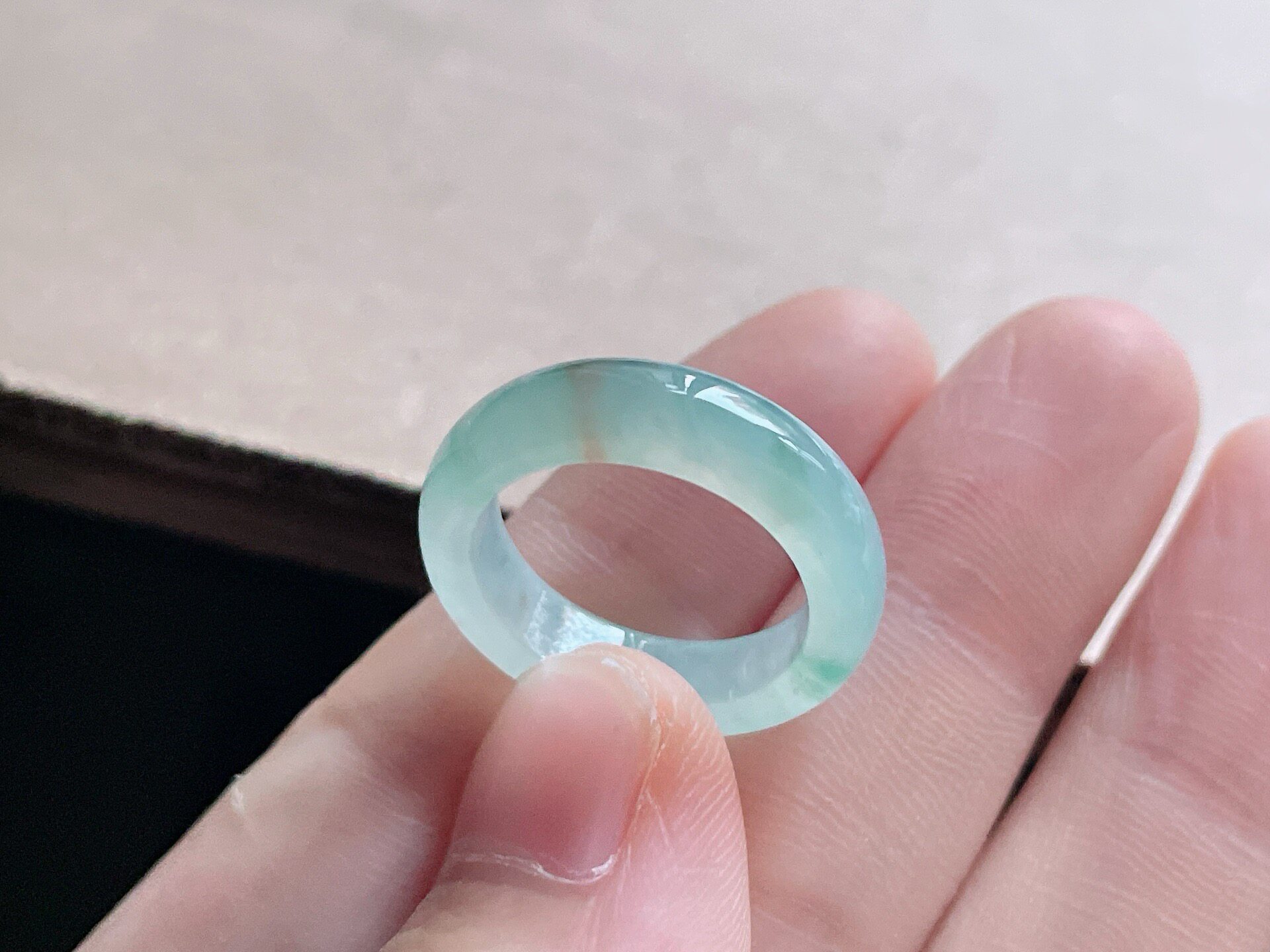 Burmese natural jade A-grade ice floating flower ring No. 13 with glue feel and gold sprinkling inner diameter 16.5-5.4-3.3