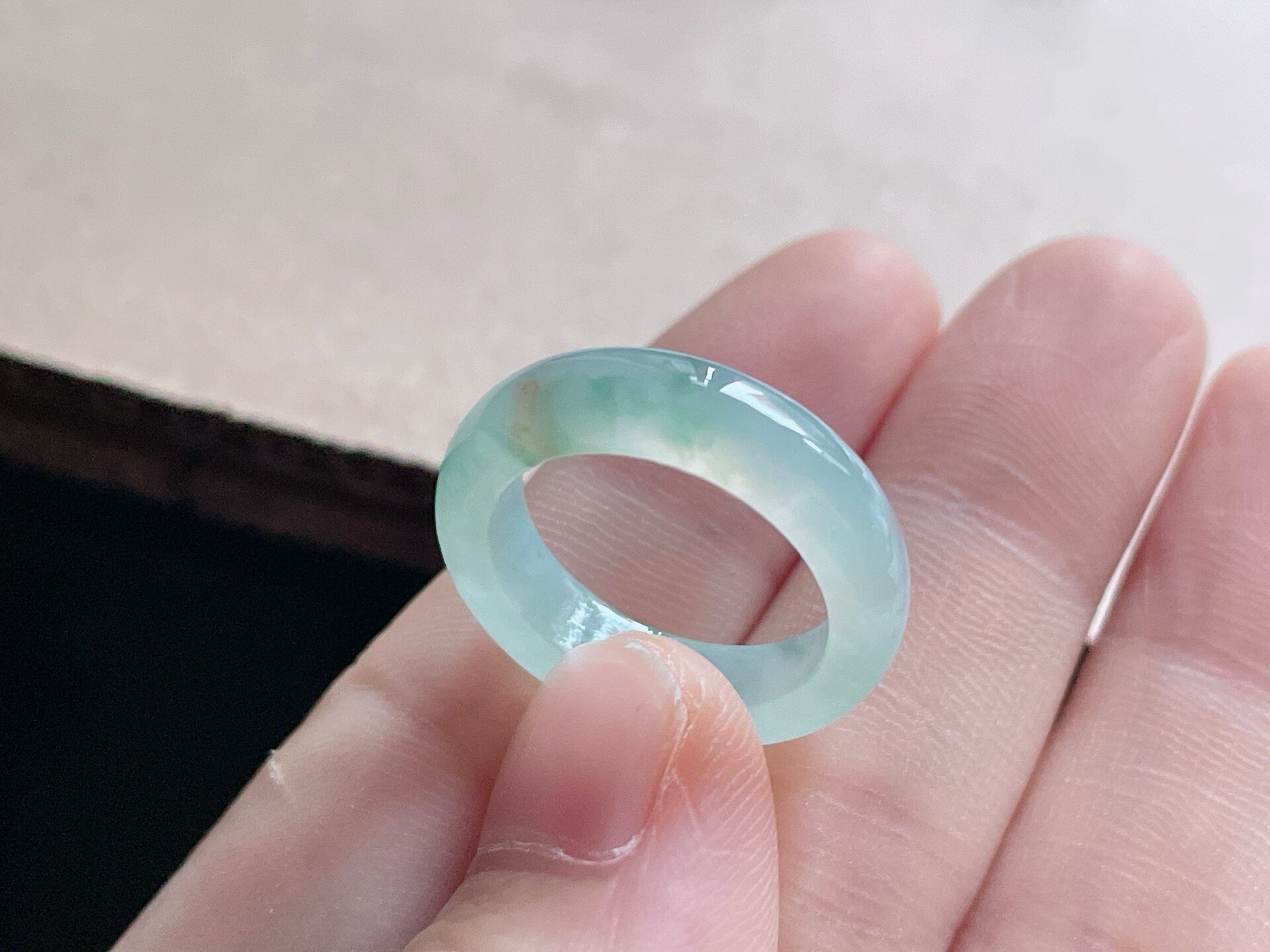 Burmese natural jade A-grade ice floating flower ring No. 13 with glue feel and gold sprinkling inner diameter 16.5-5.4-3.3