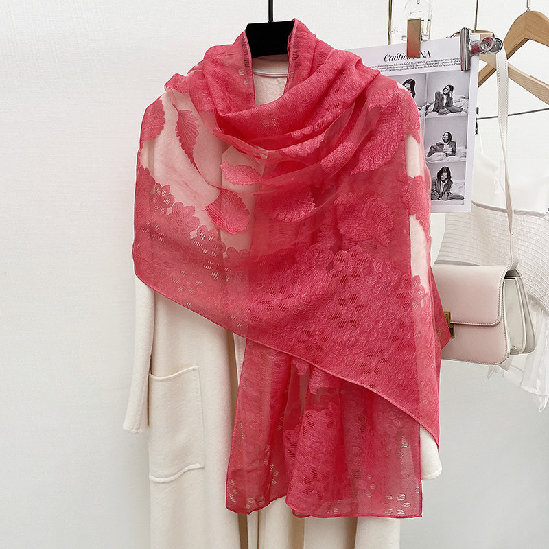 丝巾女春夏韩版蕾丝剪花纱巾春秋欧根纱披肩围巾两用长款沙滩巾,淘宝优惠券,粉丝福利购,淘宝优惠卷