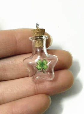 创意透明玻璃四叶草许愿瓶吊坠