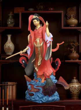 黄铜九天玄女站像供奉摆件装饰品