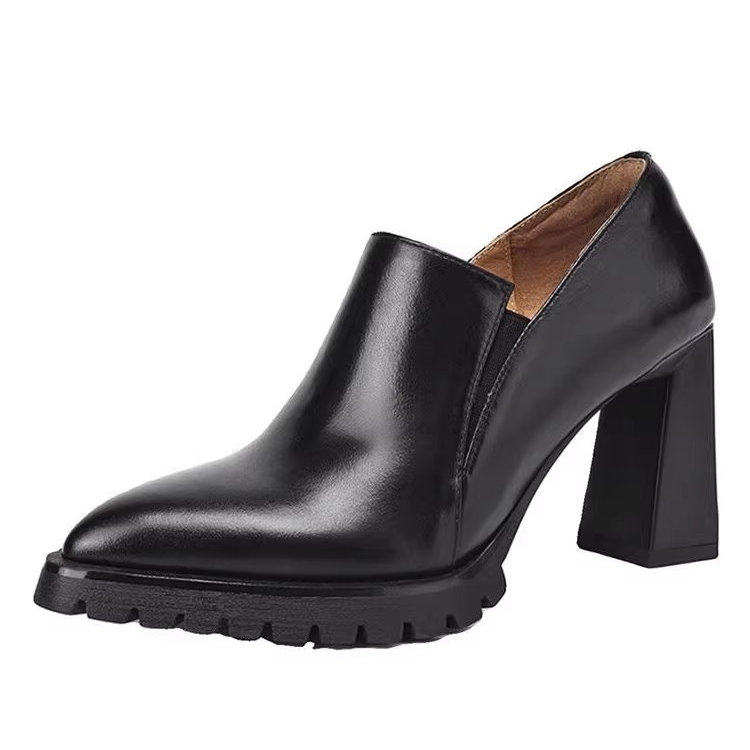 尖头深口高跟鞋女2025年春秋季新款防水台真皮粗跟单鞋软皮小皮鞋,淘宝优惠券,粉丝福利购,淘宝优惠卷