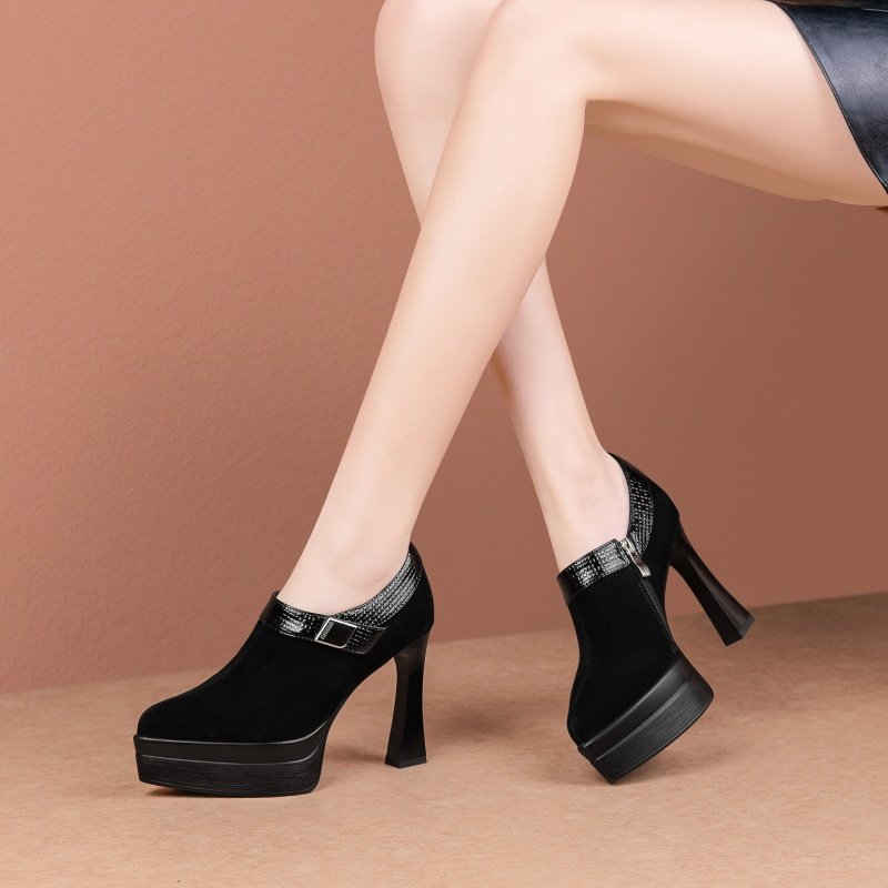 防水台尖头深口高跟单鞋女2025秋季新款粗跟厚底百搭小个子不累脚,淘宝优惠券,粉丝福利购,淘宝优惠卷