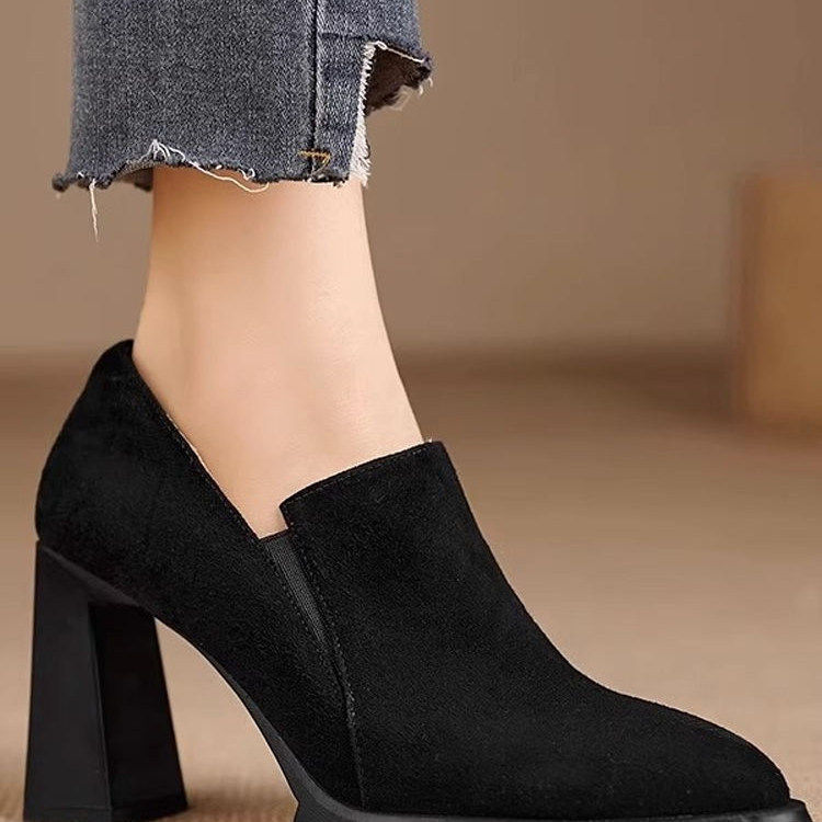 尖头深口高跟鞋女2025年春秋季新款防水台真皮粗跟单鞋软皮小皮鞋,淘宝优惠券,粉丝福利购,淘宝优惠卷