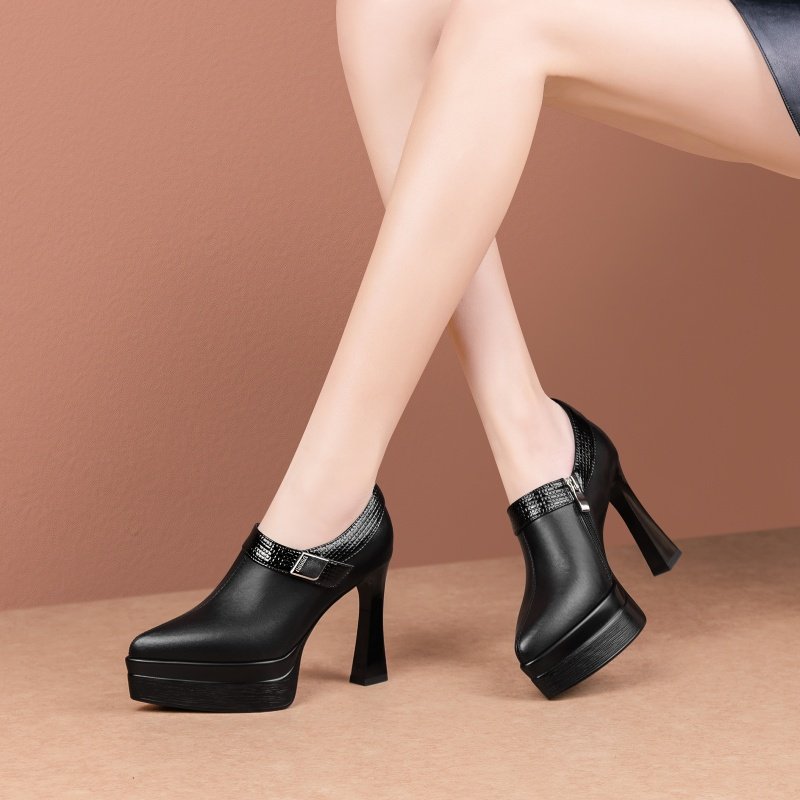 防水台尖头深口高跟单鞋女2025秋季新款粗跟厚底百搭小个子不累脚,淘宝优惠券,粉丝福利购,淘宝优惠卷