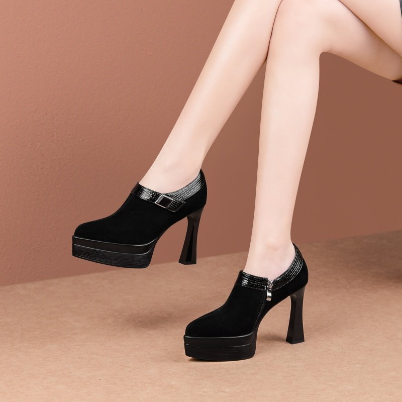 防水台尖头深口高跟单鞋女2025秋季新款粗跟厚底百搭小个子不累脚,淘宝优惠券,粉丝福利购,淘宝优惠卷