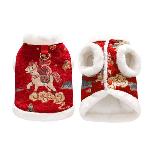 宠物唐装加厚冬季狗狗衣服马尔济斯比熊过新年中式汉服猫咪拜年服 - 图3
