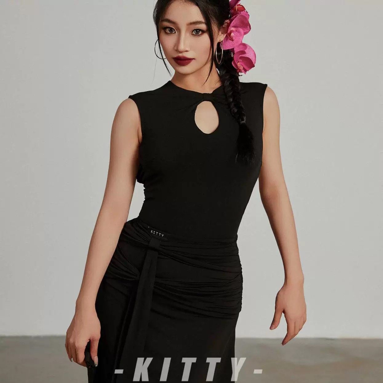 KITTY 2024秋 镂空连体衣 蝴蝶结飘带半裙 训练服套装拉丁舞服女,淘宝优惠券,粉丝福利购,淘宝优惠卷