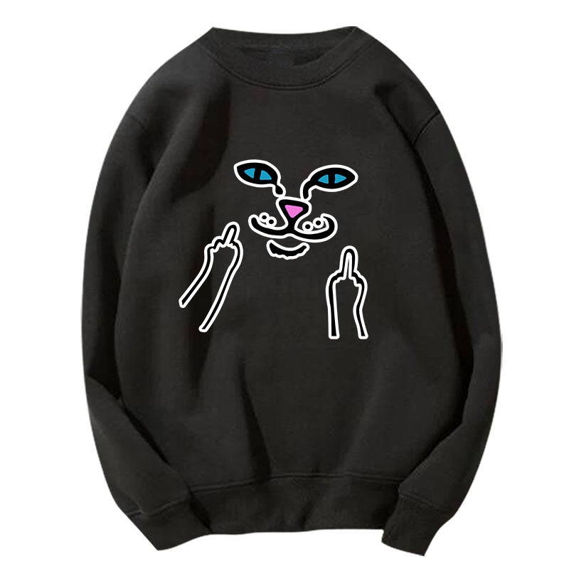 贱猫竖中指日版潮牌欧美秋季猫卫衣 韩督卫衣