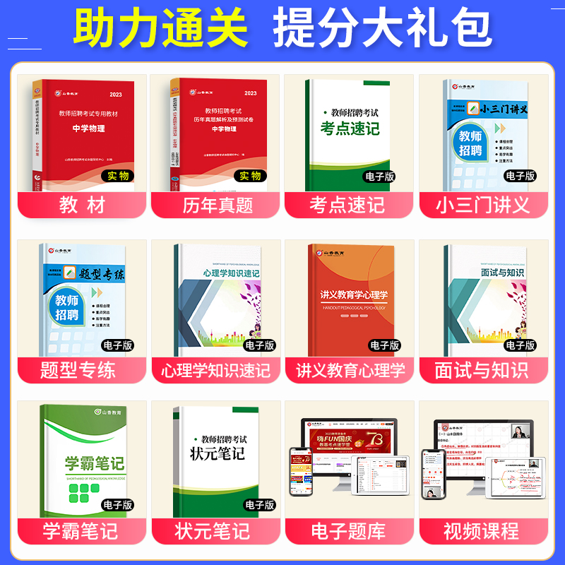 中学物理】山香备考2024年教师招聘考试编制用书学科专业知识中学物理教材历年真题安徽江苏四川湖南河北山西山东福建广东省2023 - 图0