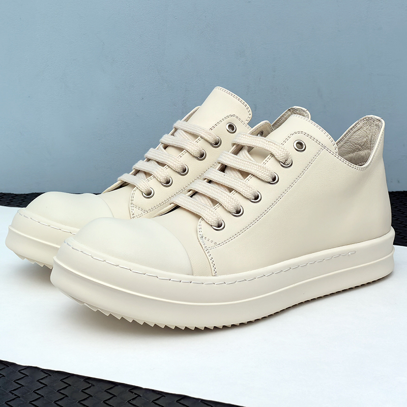 ro低帮鞋男新款真皮增高奶香厚底板鞋四季运动休闲皮鞋女小白鞋潮 - 图0